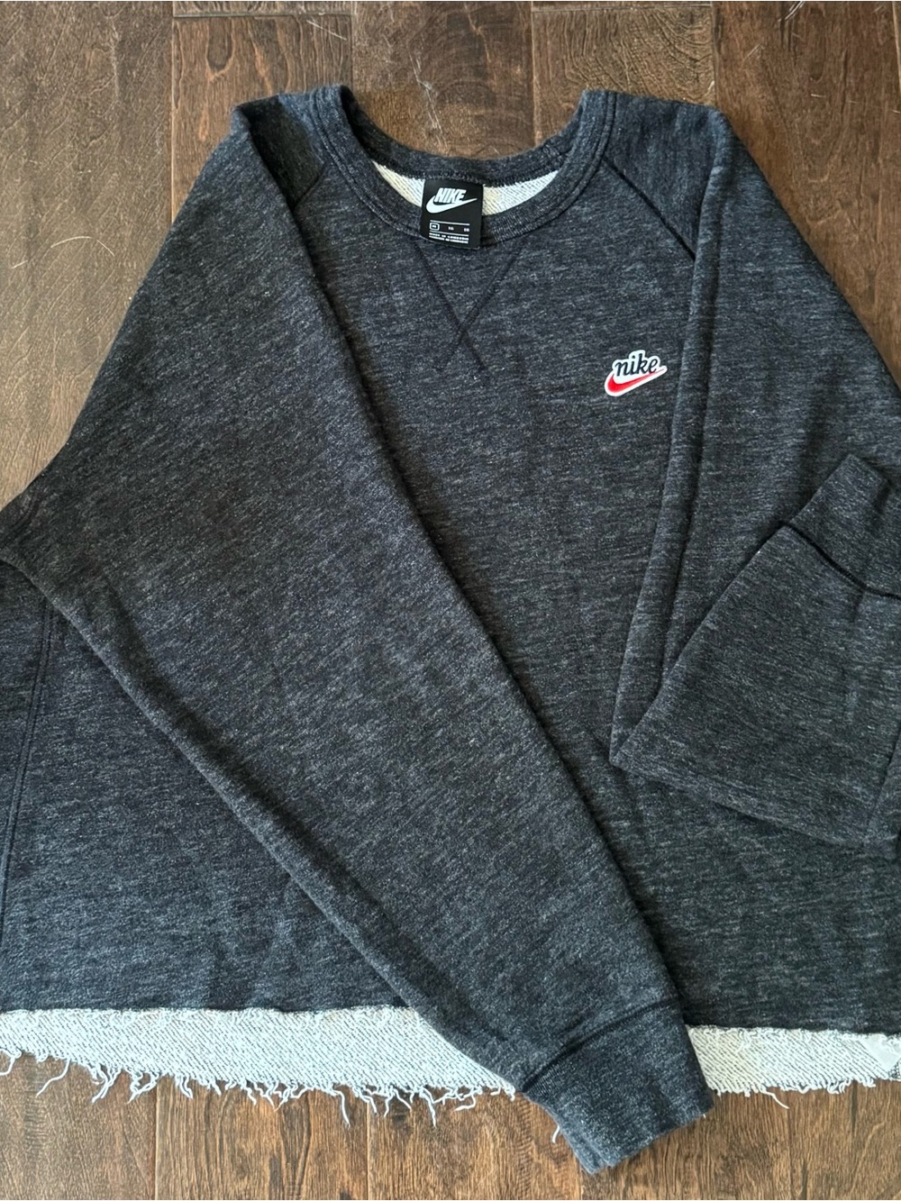 Nike Women's Dark Charcoal Crewneck Sweatshirt with Red Swoosh